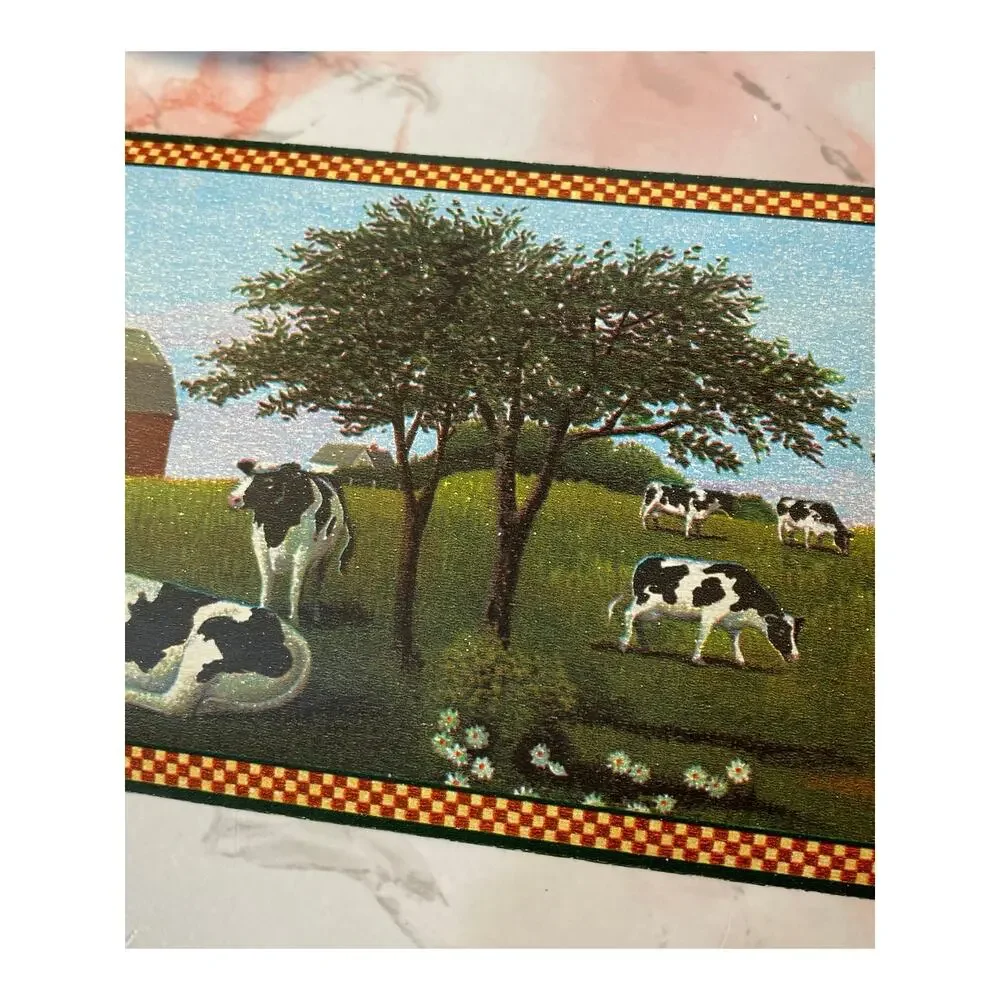 VINTAGE Farmhouse Cow Red Barn Wallpaper Border Wall 3.75 x 4yds LAST 2 ROLLS